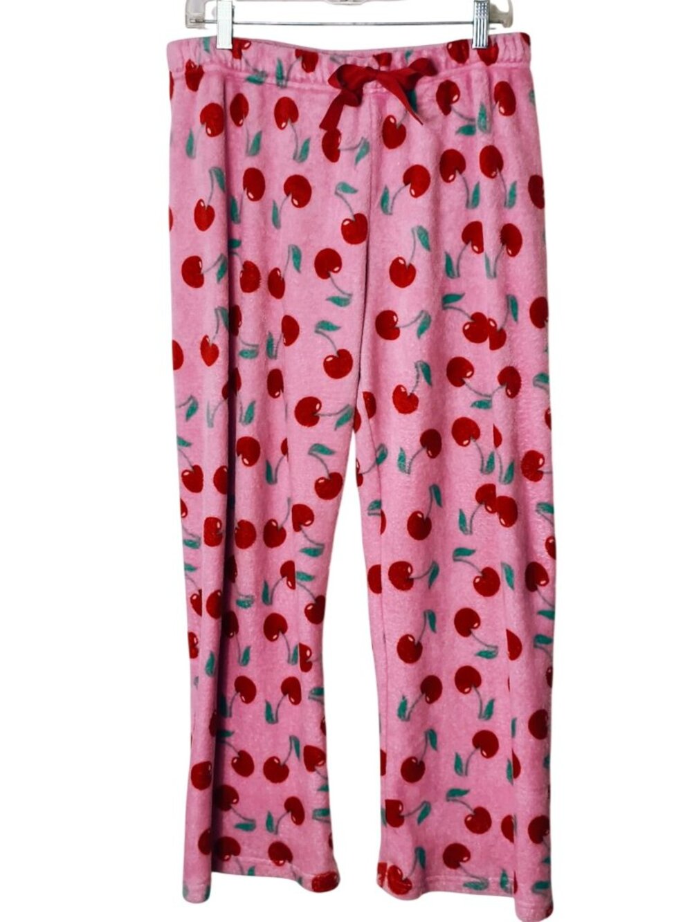 Rue21 Womens XL Pajama Pants Cherry Pink Fleece Elastic Lounge Drawstring Cozy